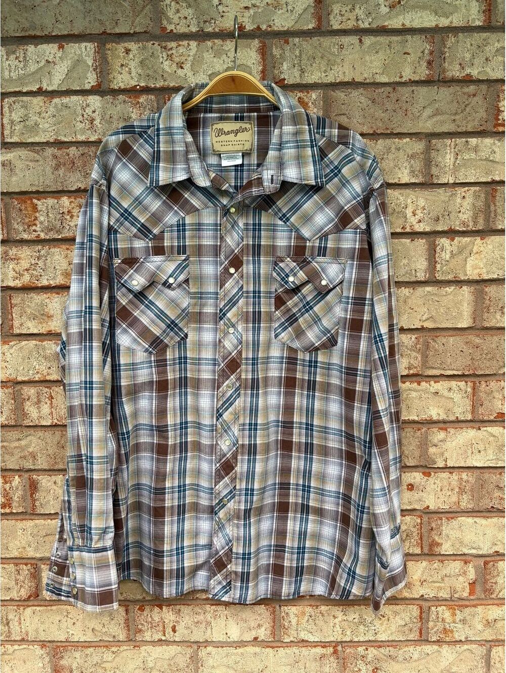 Wrangler Men's Western Pearl Snap Button Plaid Shirt Size XXL